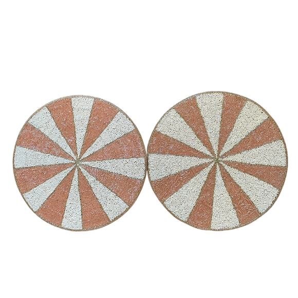 Max Studio Pink & White Candy Stripe Beaded Placemats 15in Set of 2 Holiday New - Picture 9 of 15